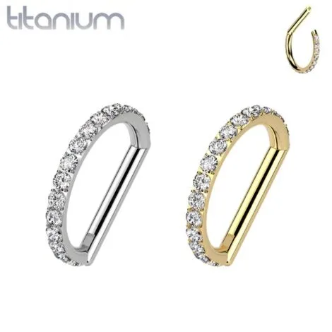 Titanium Hinged D Shape Ring with Side Facing CZ