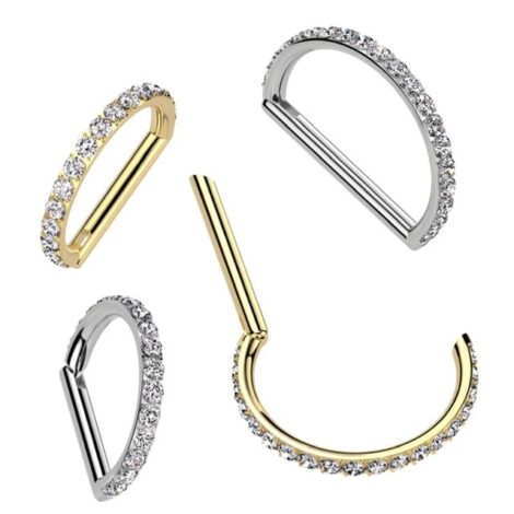 Titanium Hinged Segment D Shape Ring with Side Facing CZ - Image 2