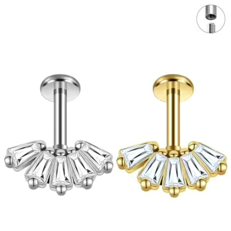 Forward Facing Baguette CZ Top Vertical Helix Labret Threaded