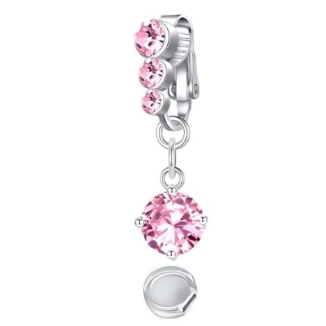 Fake Clip On Belly Ring with Triple Pink Gem Top and Pad - Image 3