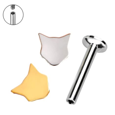 Titanium Cat Top Labret Cartilage Stud Internally Threaded - Image 2