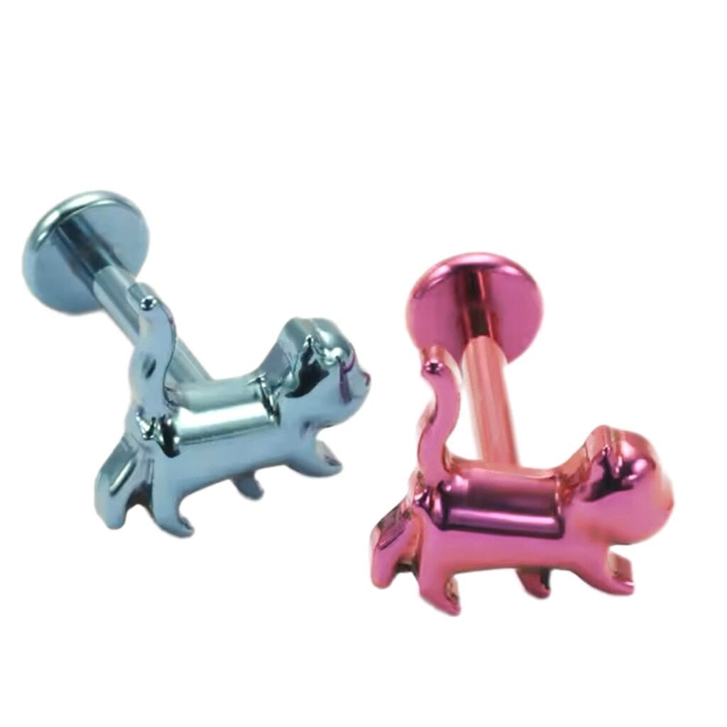 ASTM Titanium Slinky Cat Top Anodised Labret Threaded