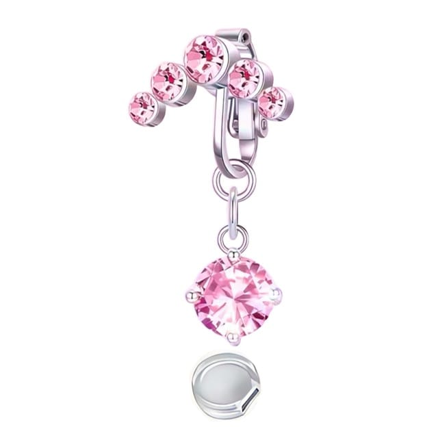 Fake Clip On Belly Ring with Triple Pink Gem Top and Pad