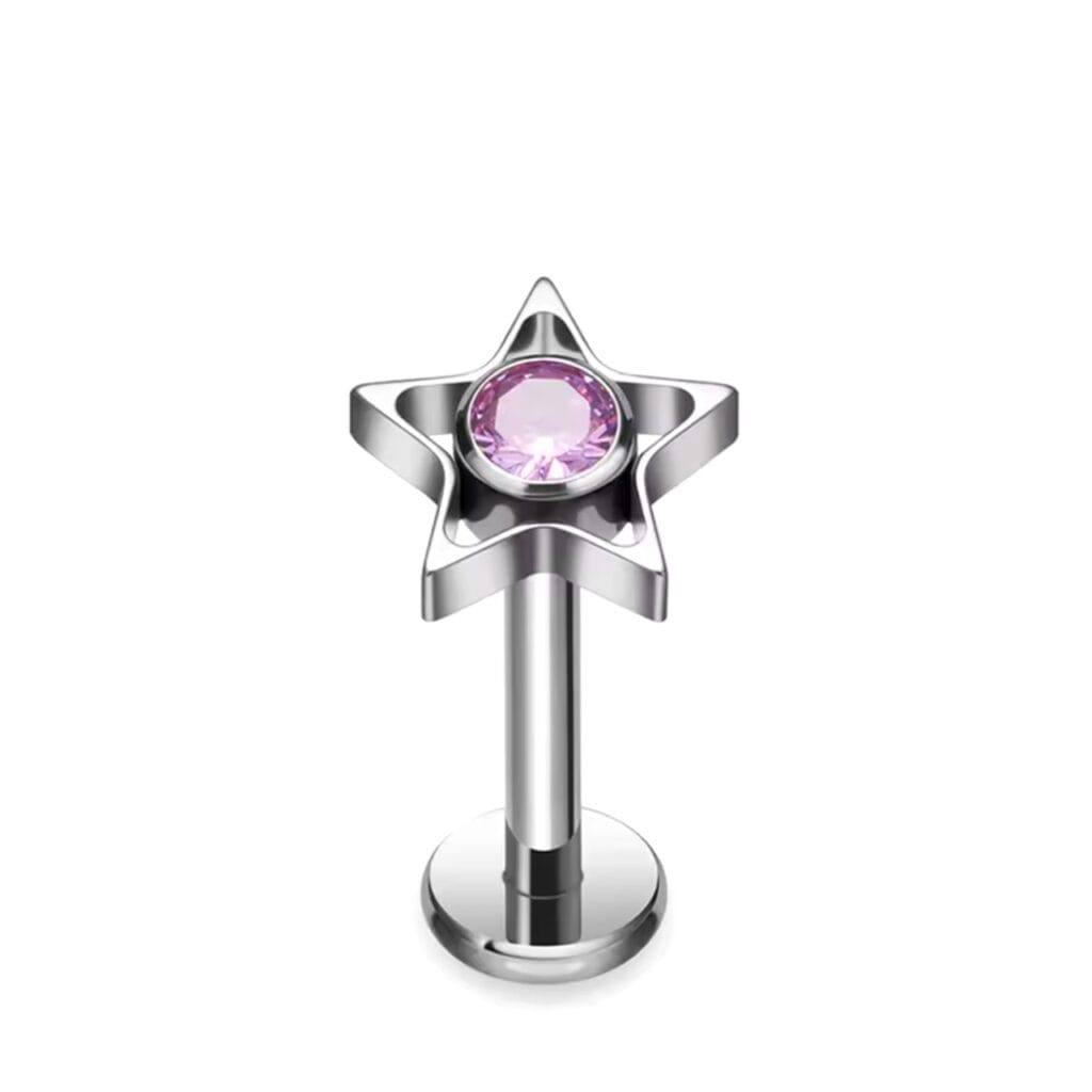 Titanium CZ Set Moon and Star Labret Cartilage Threaded