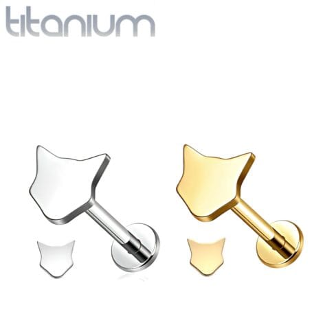 Titanium Cat Top Labret Cartilage Stud Internally Threaded