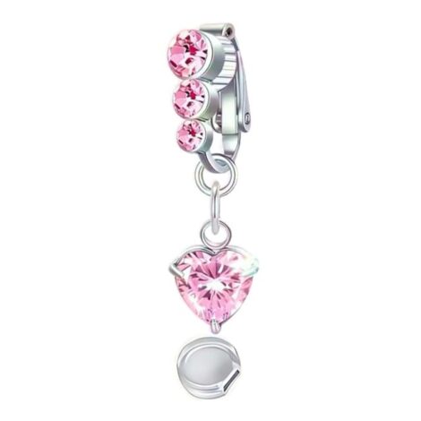 Fake Clip On Belly Ring with Triple Pink Gem Top and Pad - Image 4