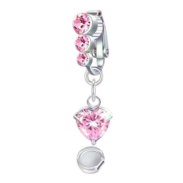 Fake Clip On Belly Ring with Triple Pink Gem Top and Pad