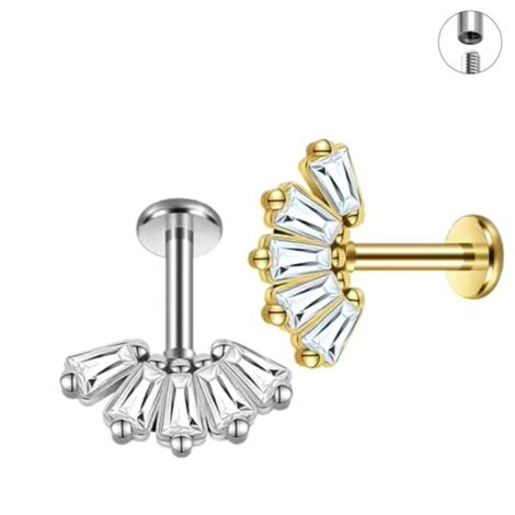 Forward Facing Baguette CZ Top Vertical Helix Labret Threaded - Image 2
