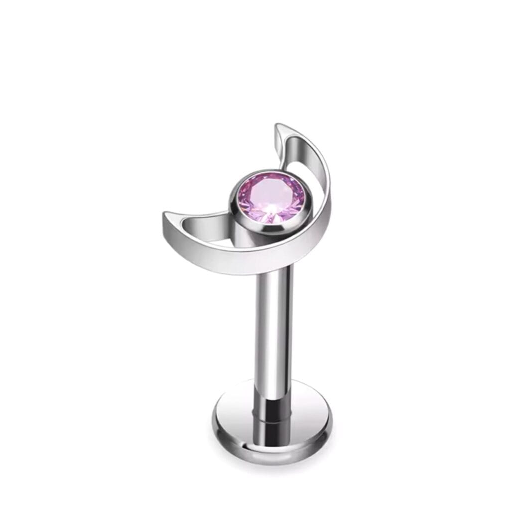 Titanium CZ Set Moon and Star Labret Cartilage Threaded