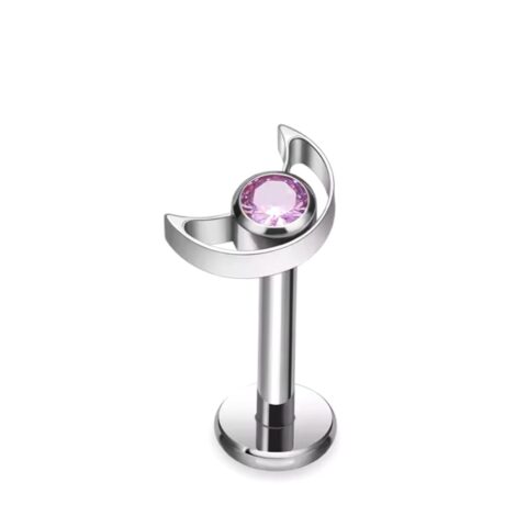 Titanium CZ Set Moon and Star Labret Cartilage Threaded - Image 4