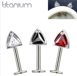 Titanium Forward Facing CZ Cats Ear Top Vertical Labret