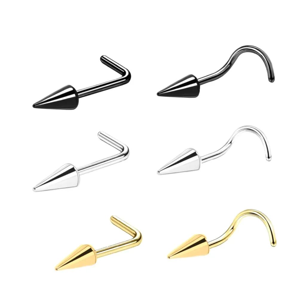 20G Spike Top, Screw and L-Bend Nose Rings