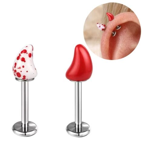 Horn/ Claw Red Acrylic Labret Pairs Internally Threaded Studs