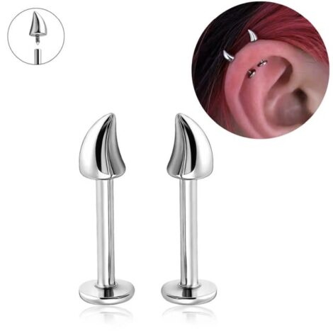 Horn/ Claw Labret Pairs Vertical Helix Internally Threaded Studs - Image 1