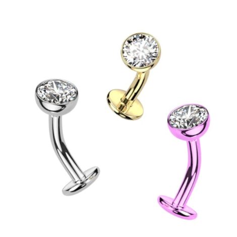 14G Titanium Floating Base Belly Ring With CZ Top, Threaded - Image 3