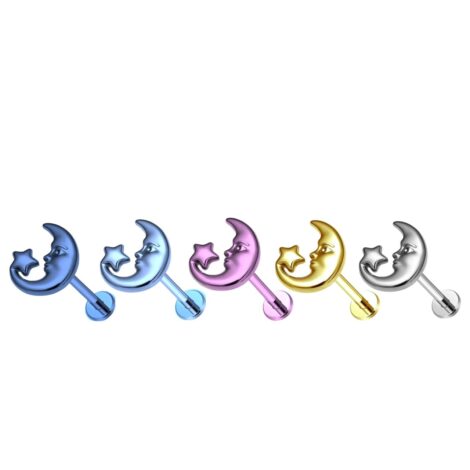 ASTM Titanium Star and Moon Face Top Internally Threaded Labret - Image 2
