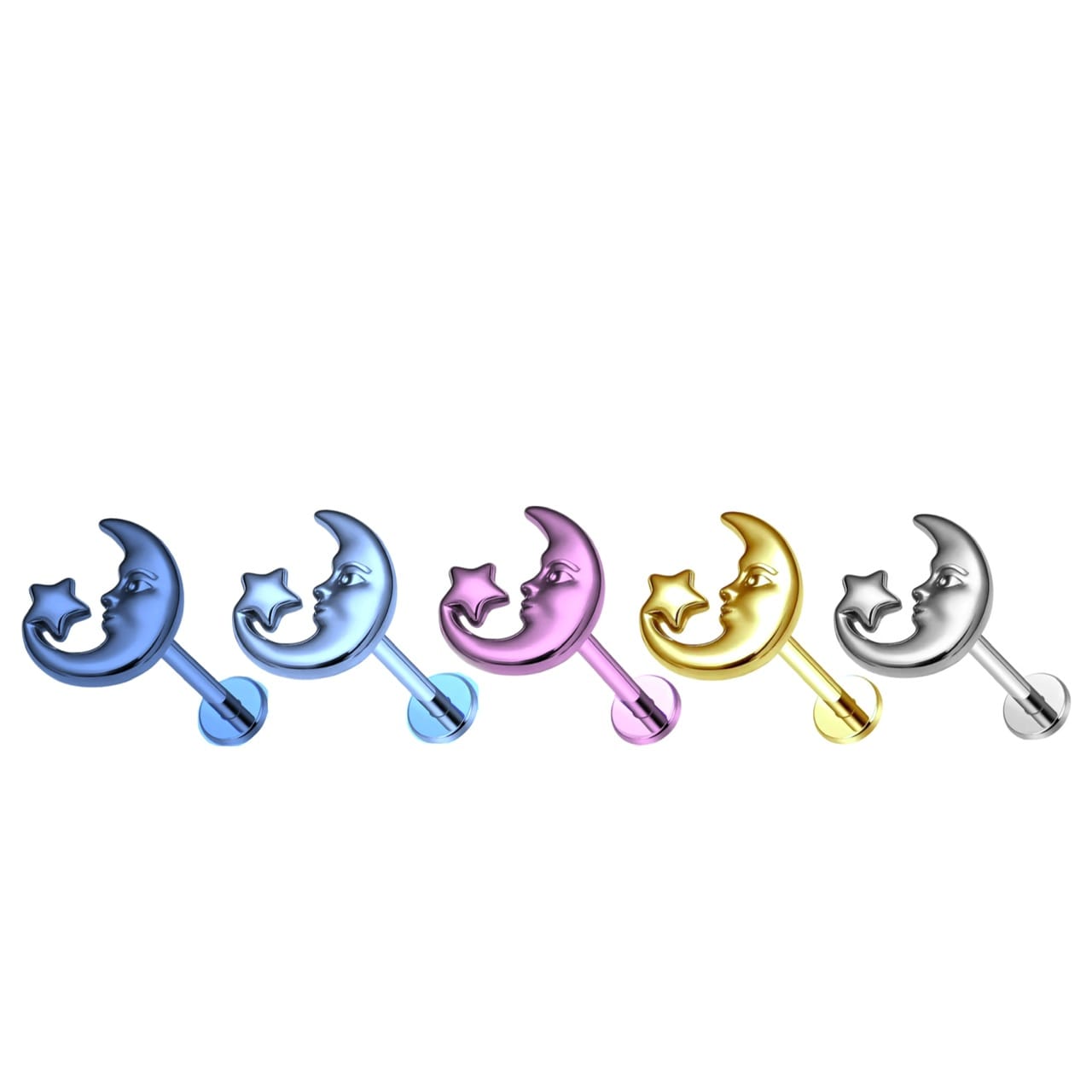ASTM Titanium Star and Moon Face Top Internally Threaded Labret - Image 2