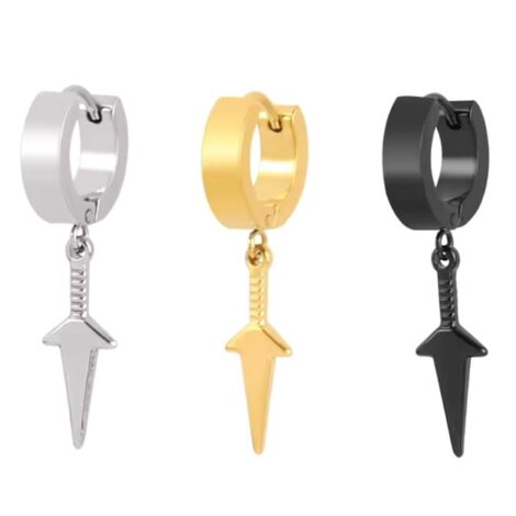 Dagger Dangle Round Huggie Earrings - Image 2