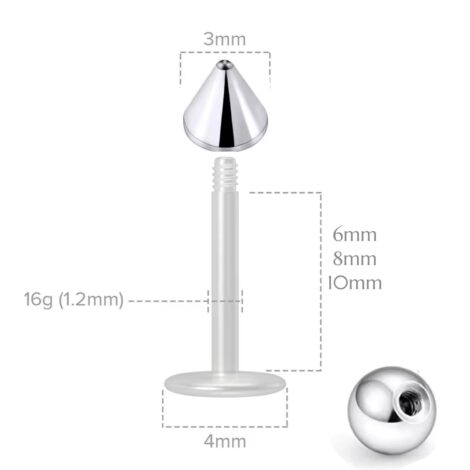 BioFlex Labret Stud with Cone or Ball Top External Thread - Image 3