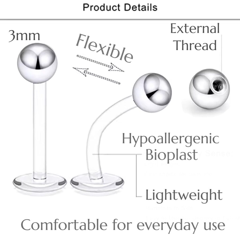 BioFlex Labret Stud with Cone or Ball Top External Thread