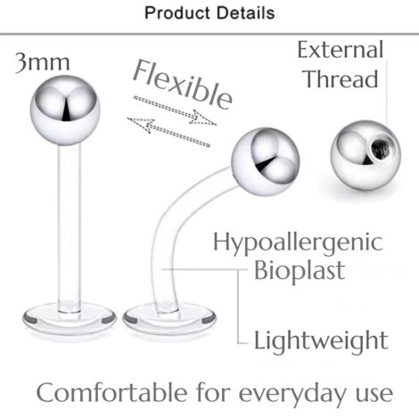 BioFlex Labret Stud with Cone or Ball Top External Thread - Image 2