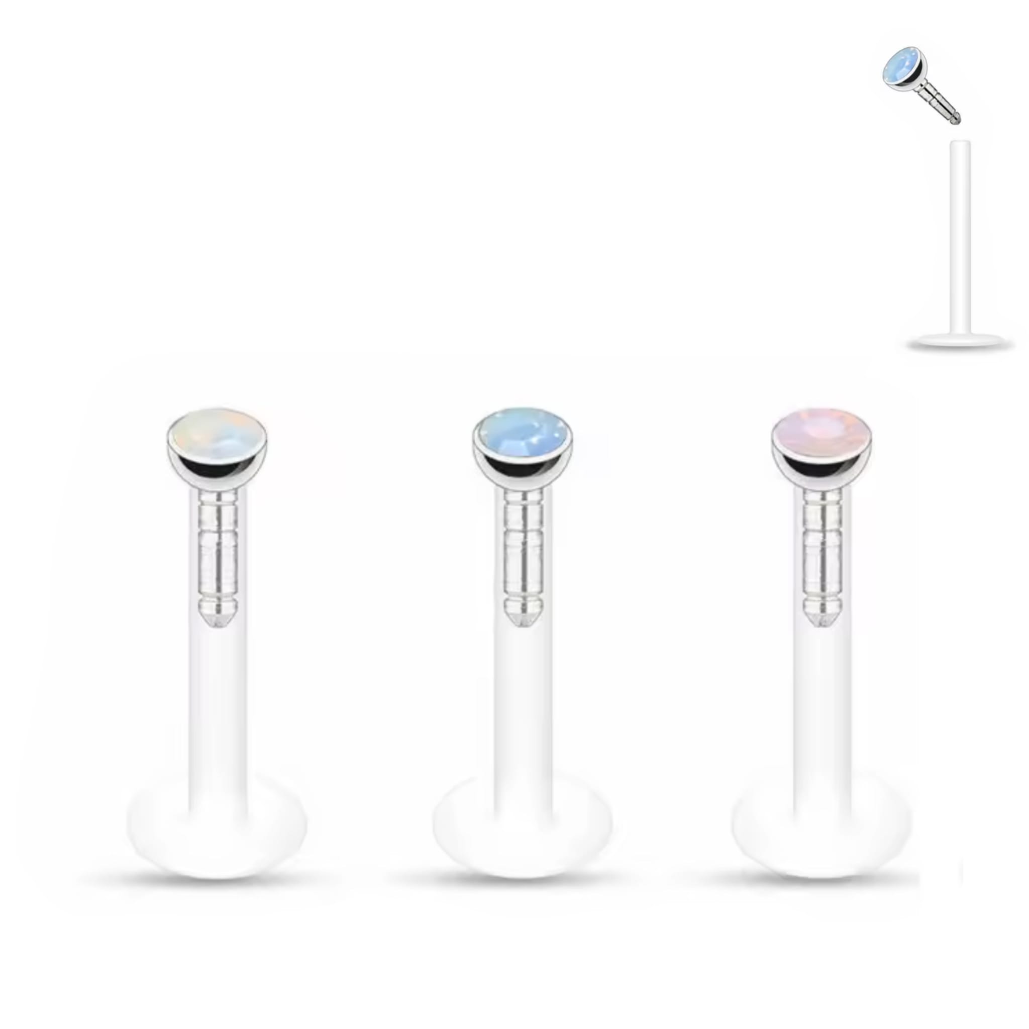 Bioplast Push Fit 2mm Opalite Crystal Top Labret Retainer Stud - Image 4