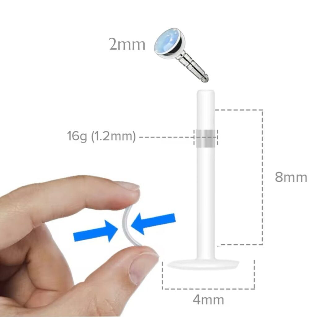 Bioplast Push Fit 2mm Opalite Crystal Top Labret Retainer Stud