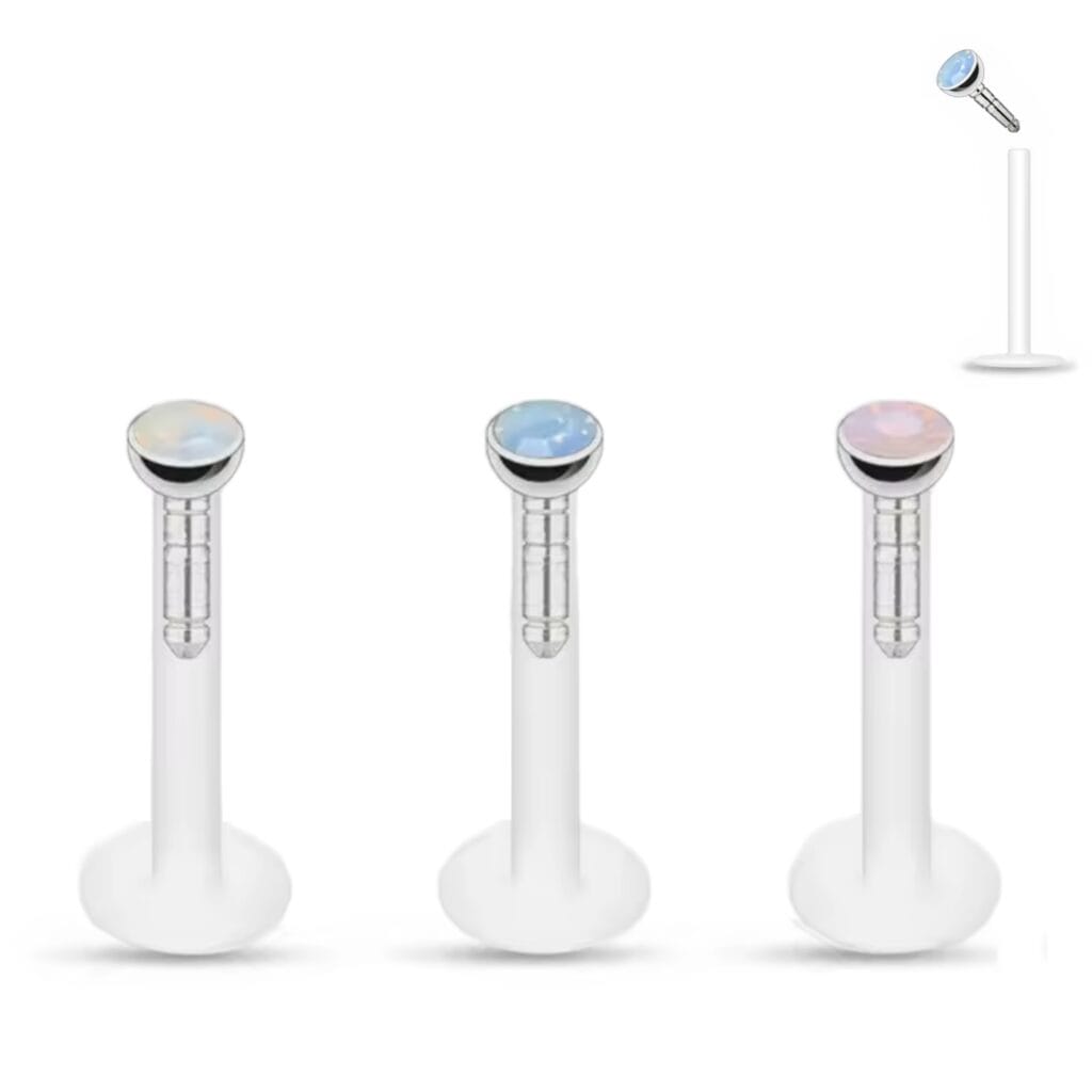 Bioplast Push Fit 2mm Opalite Crystal Top Labret Retainer Stud