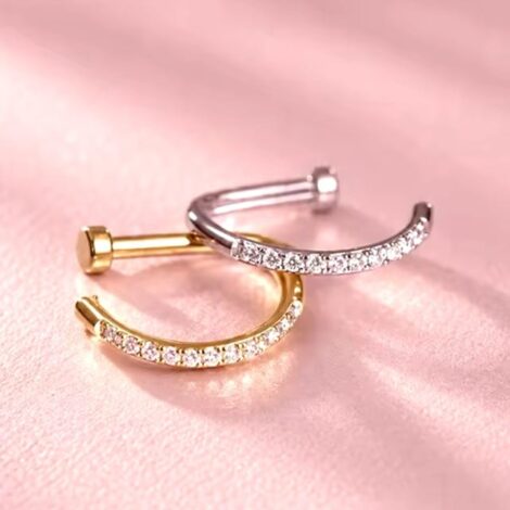 18G ASTM Titanium CZ Lined Open D-Shape Nose Ring Hoop - Image 2