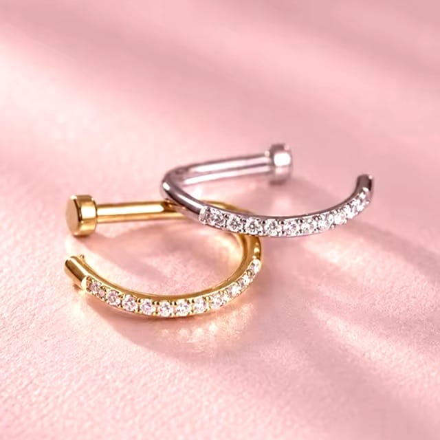 18G ASTM Titanium CZ Lined Open D-Shape Nose Ring Hoop