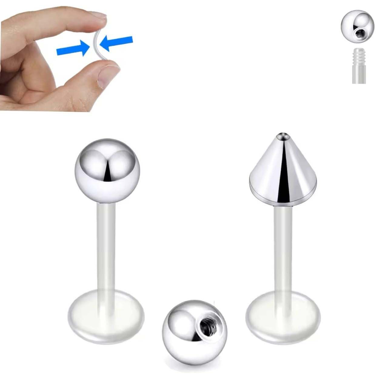 BioFlex Labret Stud with Cone or Ball Top External Thread - Image 1