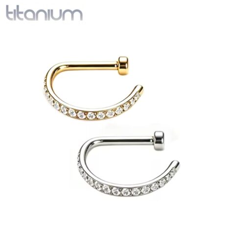18G ASTM Titanium CZ Lined Open D-Shape Nose Ring Hoop - Image 1