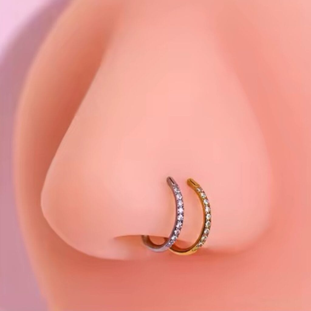 18G ASTM Titanium CZ Lined Open D-Shape Nose Ring Hoop