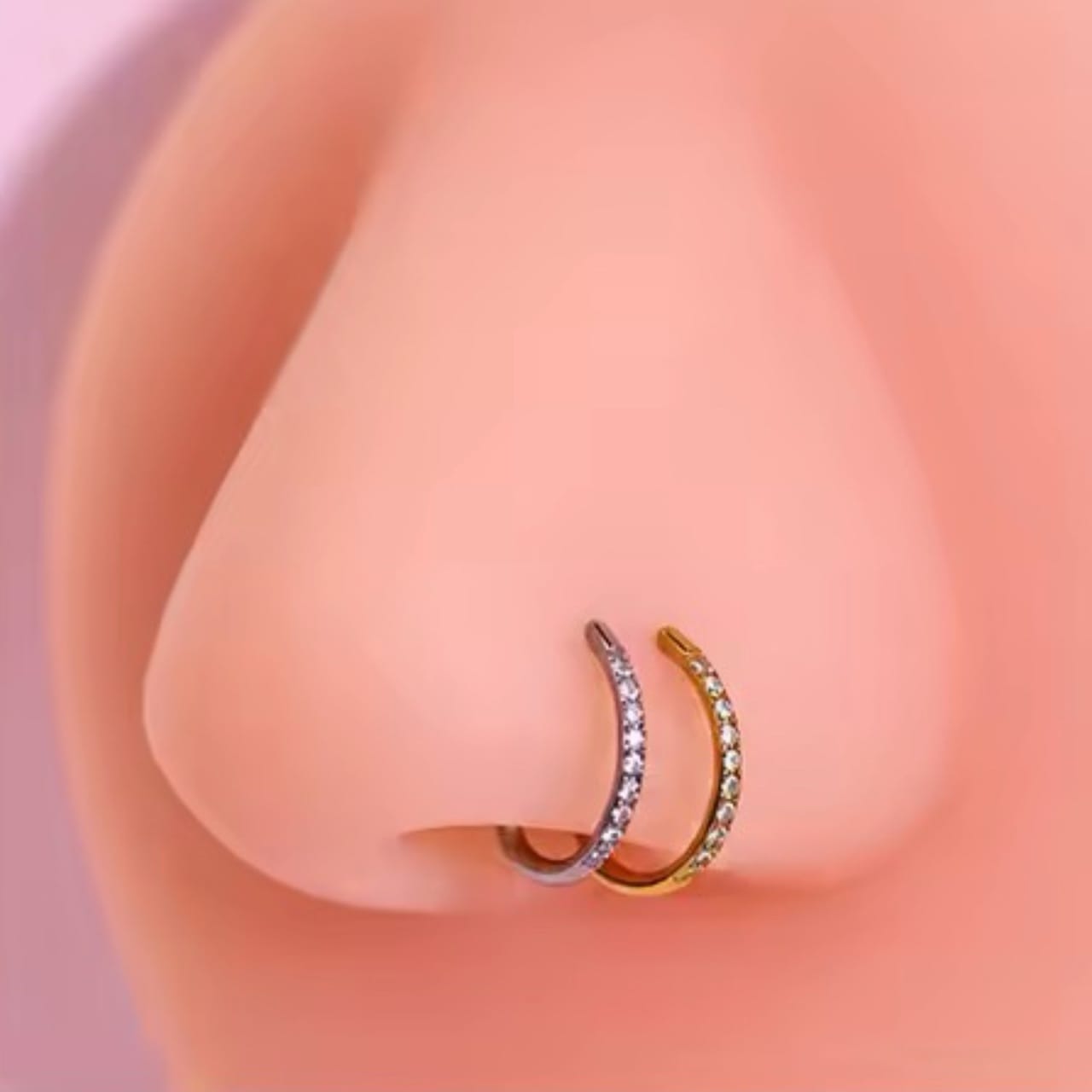 18G ASTM Titanium CZ Lined Open D-Shape Nose Ring Hoop - Image 3
