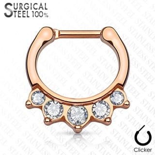 Septum Daith Clicker Ring All 316L Surgical Steel With 5 Crystal Drop - Image 5