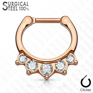 Septum Daith Clicker Ring All 316L Surgical Steel With 5 Crystal Drop - Image 5