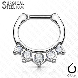 Septum Daith Clicker Ring All 316L Surgical Steel With 5 Crystal Drop - Image 3