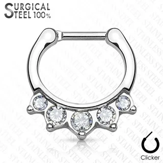 Septum Daith Clicker Ring All 316L Surgical Steel With 5 Crystal Drop - Image 3