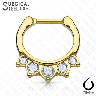 Septum Daith Clicker Ring All 316L Surgical Steel With 5 Crystal Drop - Image 4