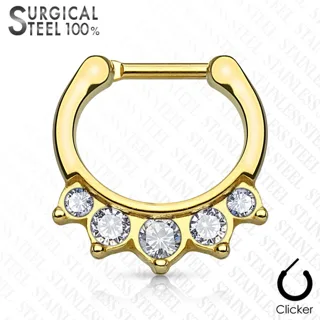 Septum Daith Clicker Ring All 316L Surgical Steel With 5 Crystal Drop - Image 4